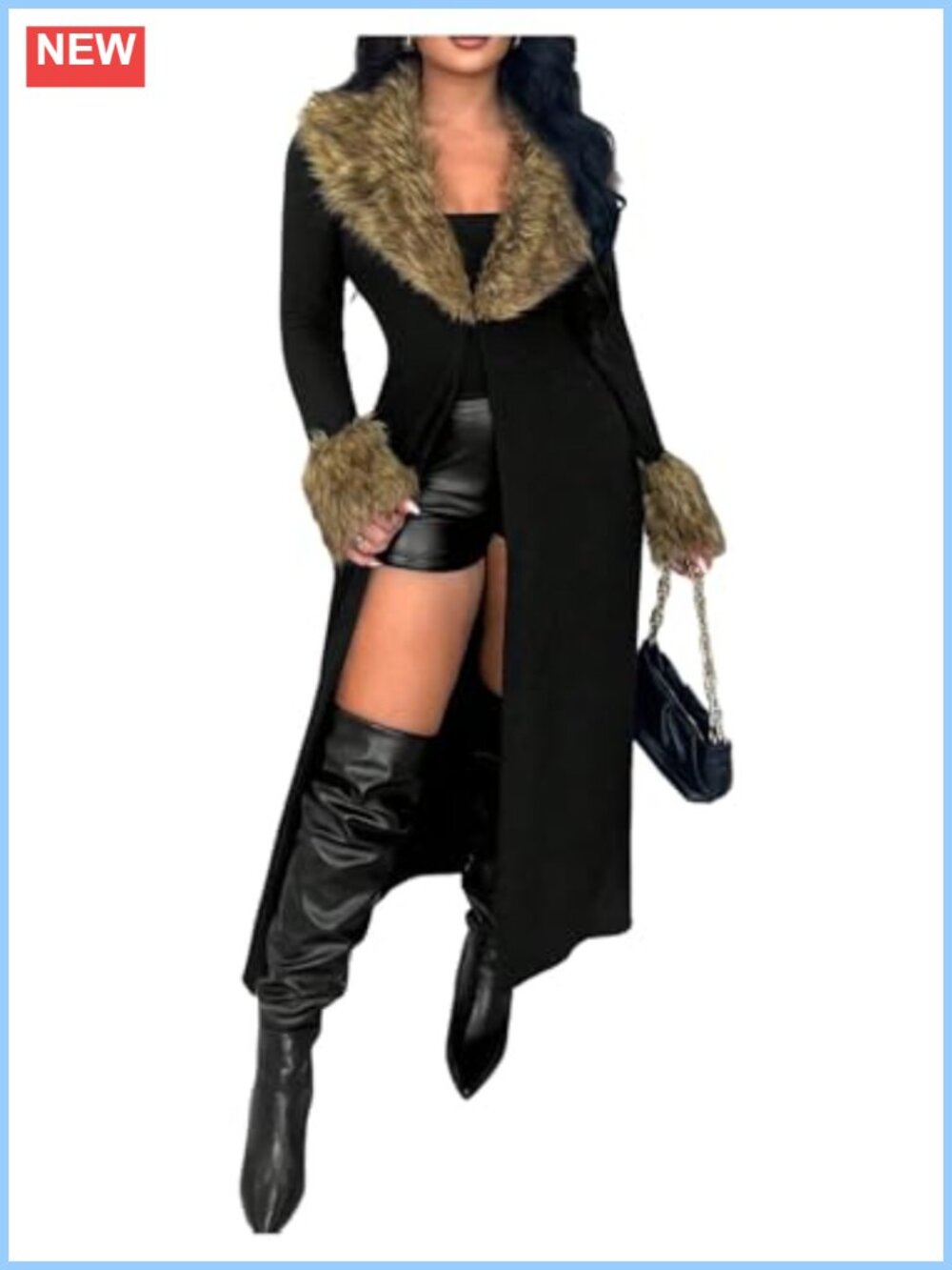 Faux Fur Trim Open Front Long Cardigan Sweater